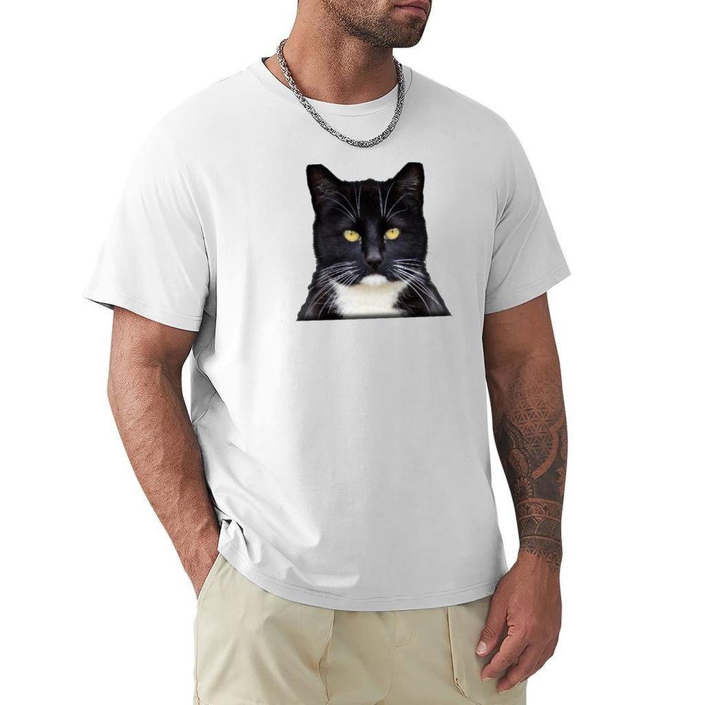 Tuxedo Black White Kitty Cat Golden Eyes TShirt Basic Tee Shirt for Everyday Outfit