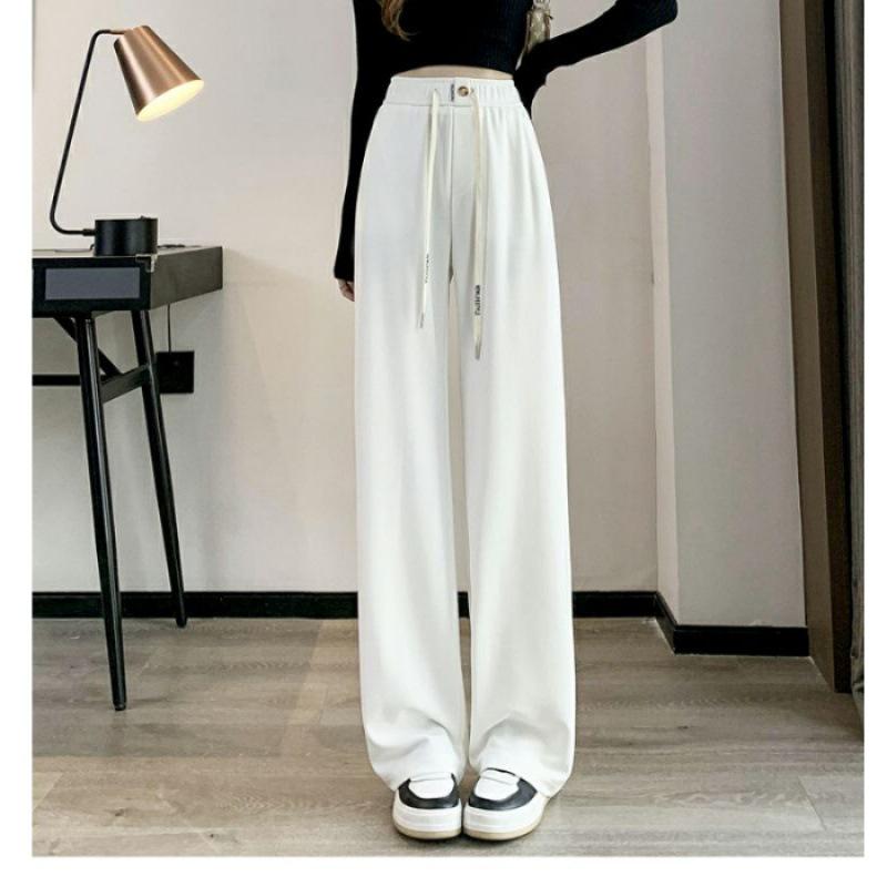 Calças roxas de cintura alta e pernas largas para mulher: Primavera/Outono 2023 Roupa Casual Longa até o Chão Estilo Coreano