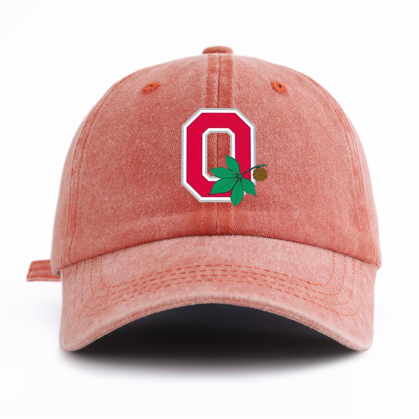 

1pc O Print Washed Baseball Cap for Adults,Minimalist Retro Style Casual Soft Adjustable Dad Hat,Perfect As Gift