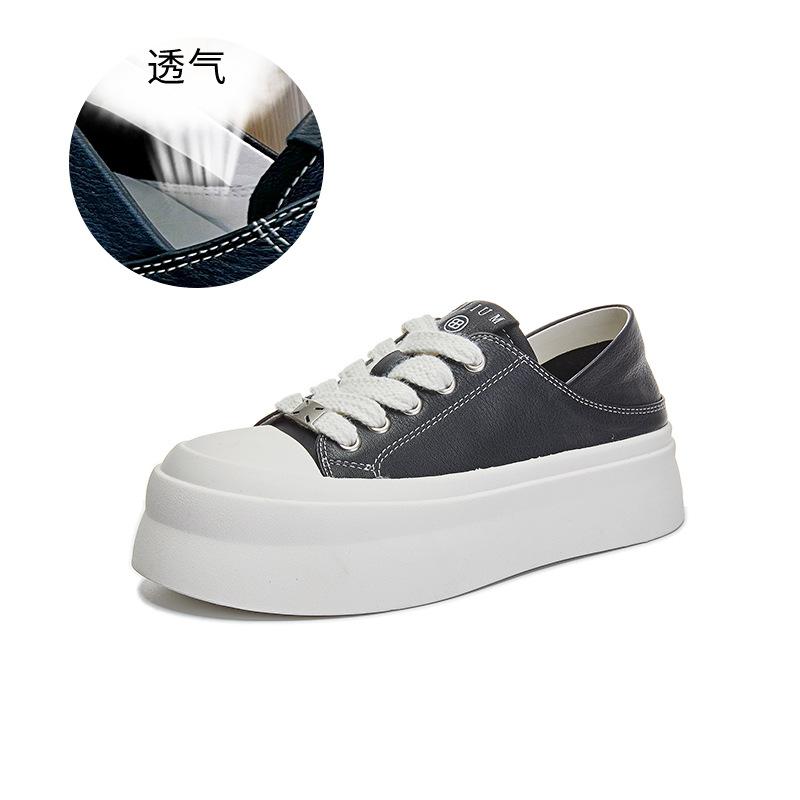 

Первый слой маленьких белых туфель из коровьей кожи для женщин, весна 2025, новые туфли на толстой подошве с большим голенищем, повседневные универсальные туфли-двойки для женщин 35 чёрный