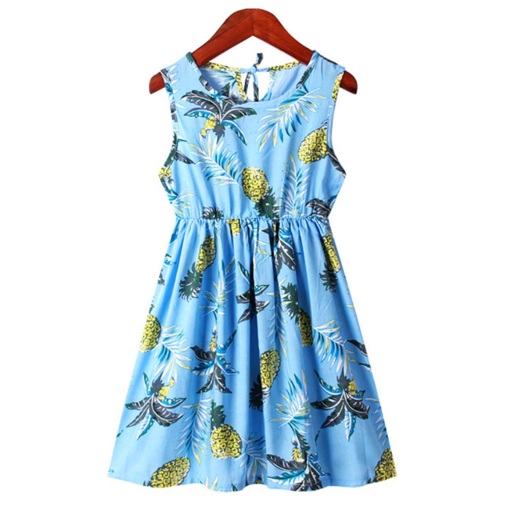 Girls Sleeveless Crew Neck Floral Print Short Dress Kids Casual Baggy Knee Length Dresses Summer