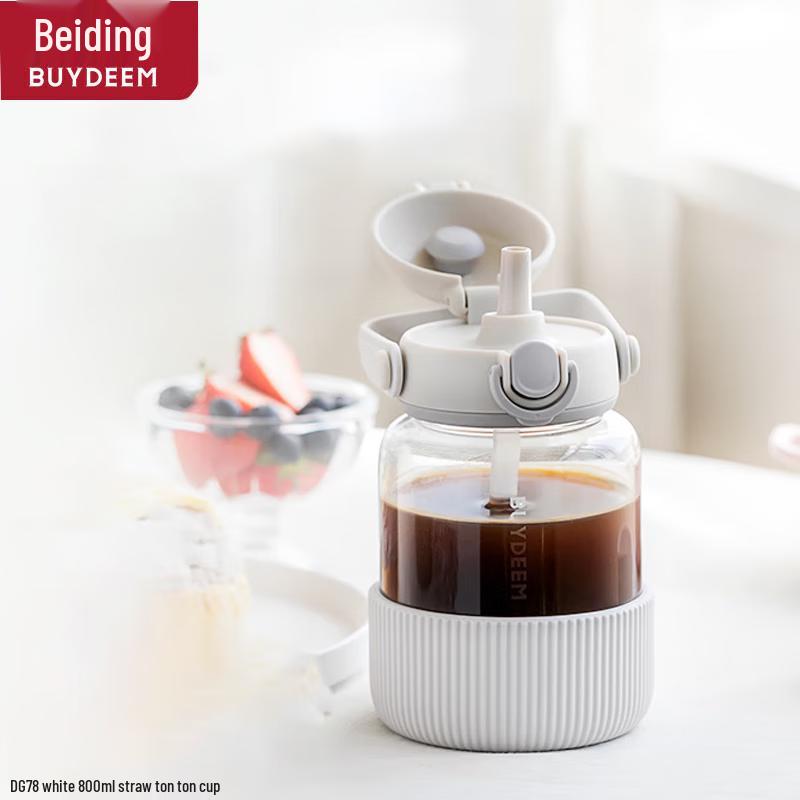 Buydeem 800ml Glass Straw Water Bottle