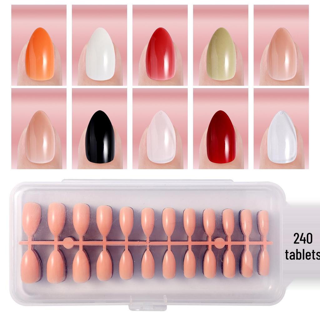 Solid Color Manicure Nail Tips Set with Multi-color Options - 240 Wearable Fake Nail Stickers