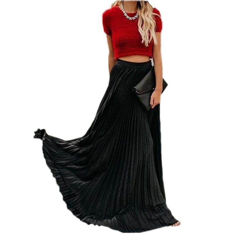 Solid Color Elastic Waist Half Length Skirt Pure Color Elastic Waist Skirt