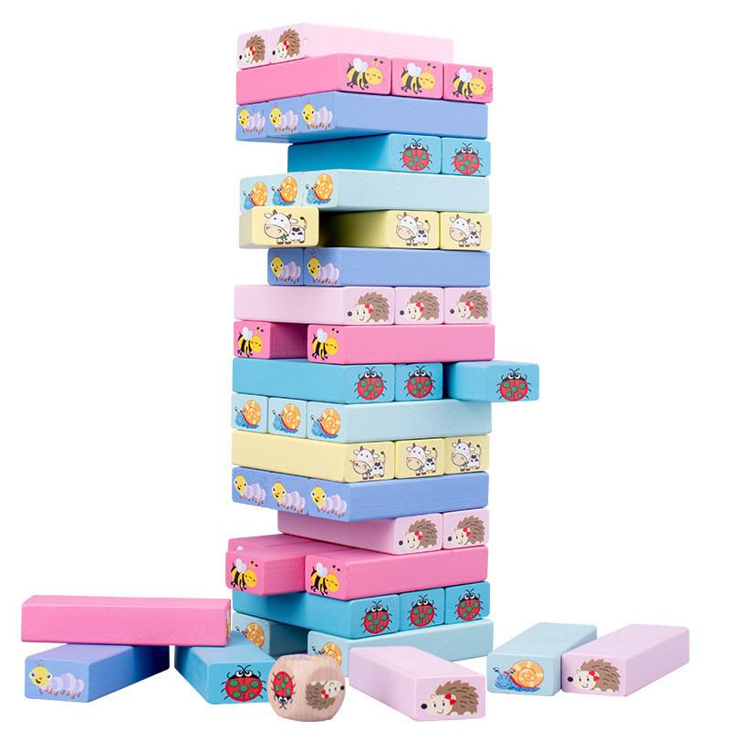 Wooden Toy Stacking Cartoon Animals Printing Kids Educational Interactive Game
