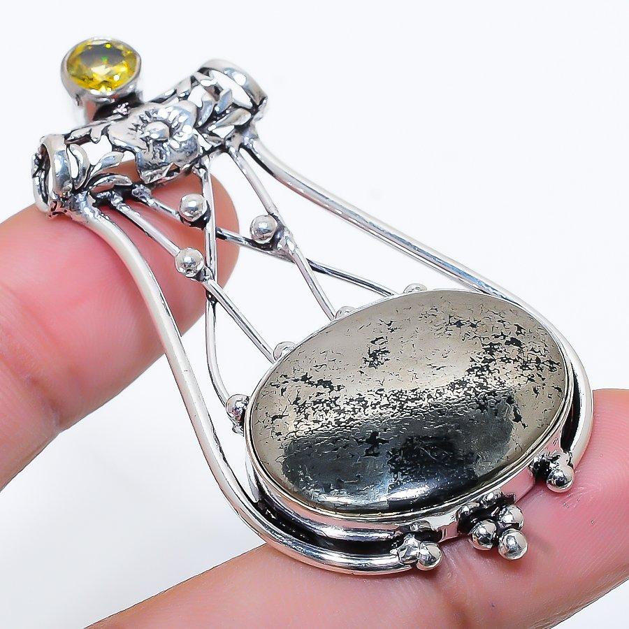 

Ювелирная подвеска ручной работы с пиритом, агатом и цитрином, 2,36 дюйма SR-10341