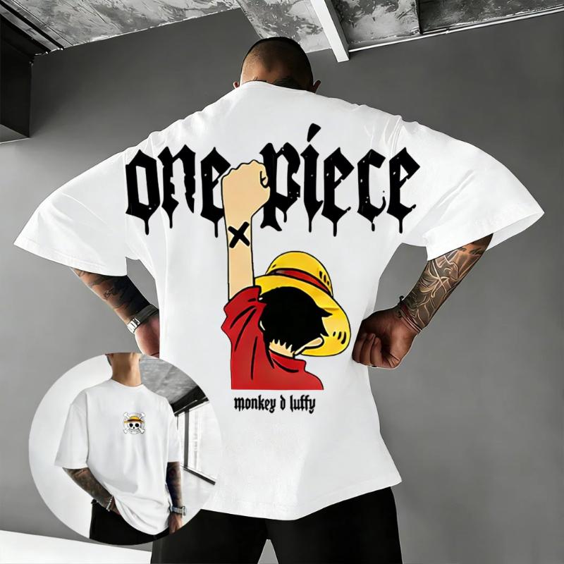 Übergroßes Vintage One Piece Luffy Anime T-Shirt Herren Damen Kurzarm Tee Streetwear Lässige Oberteile Grafik-T-Shirt 2026 Sommer Y2k