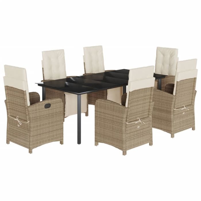 VidaXL 7-Piece Garden Dining Set with Cushions, Table and Chairs with Adjustable Backrest and Footrest 3212582