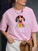 Cartoon Hunde Aufdruck T-Shirt Damen Kawaii Grafik Baumwolle Shirts Freizeit Kurzarm Rosa Damen Tee Rundhals Harajuku T-Shirts