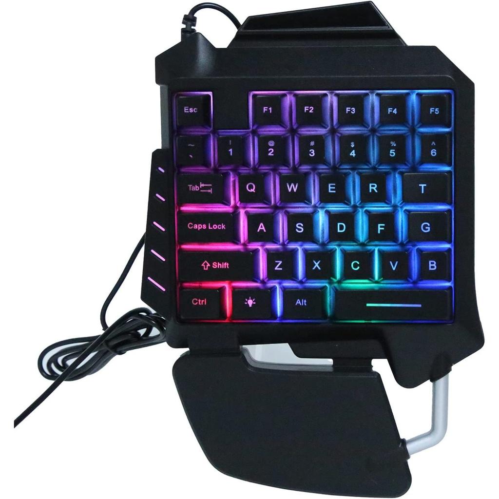 Onehanded Keyboard 35 Key USB Wired Portable Mechanical Gaming Keypad with LED Backlight Equipped with a Wide Wrist Pad