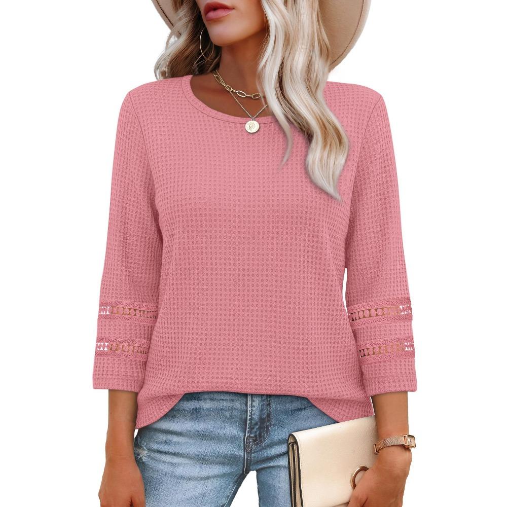 Women s Crew Neck Three Quarter Sleeve Regular Fit Casual Knit Top Blouse for Winter Daily Wear S