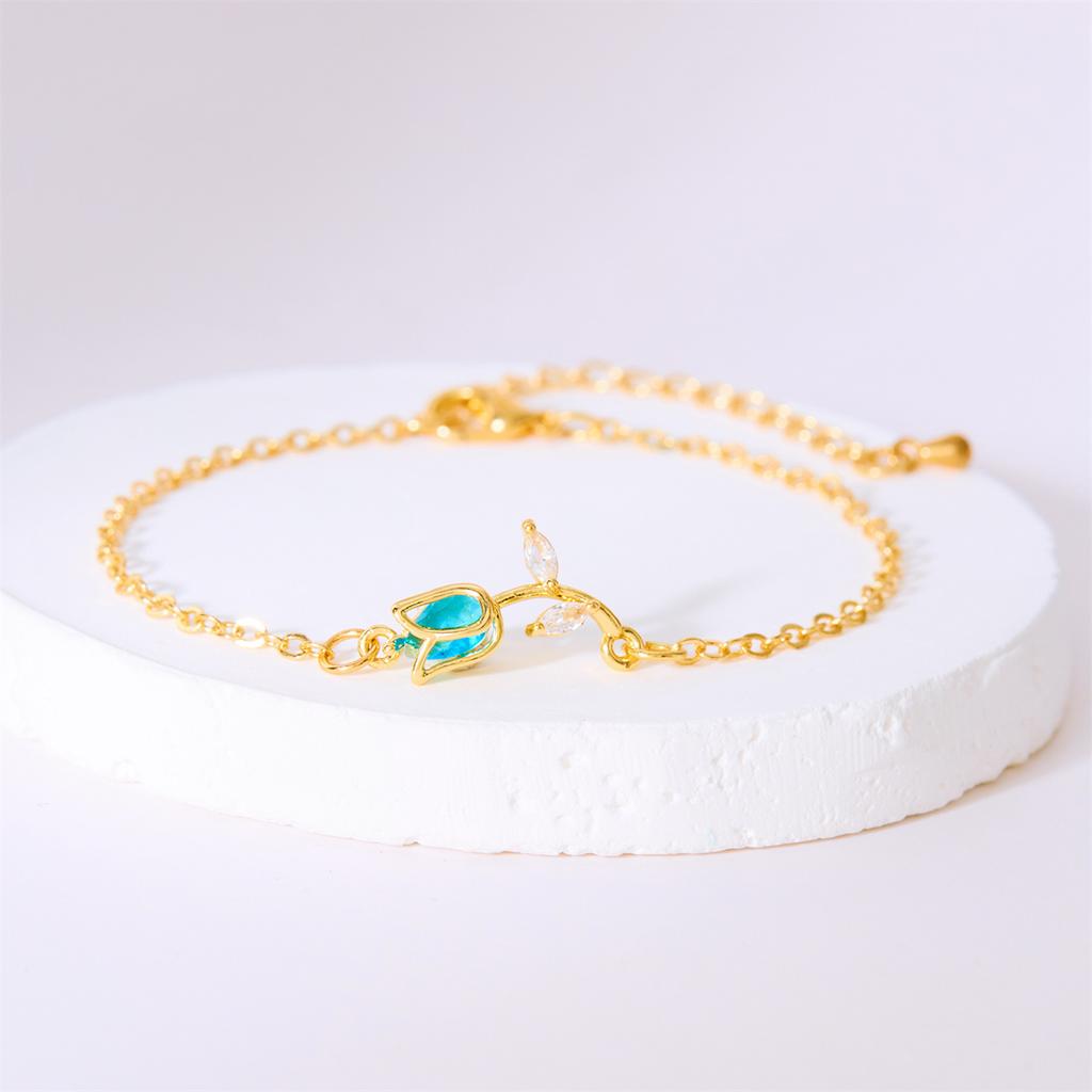 Fashion Elegant Crystal Tulip Flower Bracelets For Women Exquisite Sweet Colorful Floral Snake Chain Bracelet Wedding Jewelry