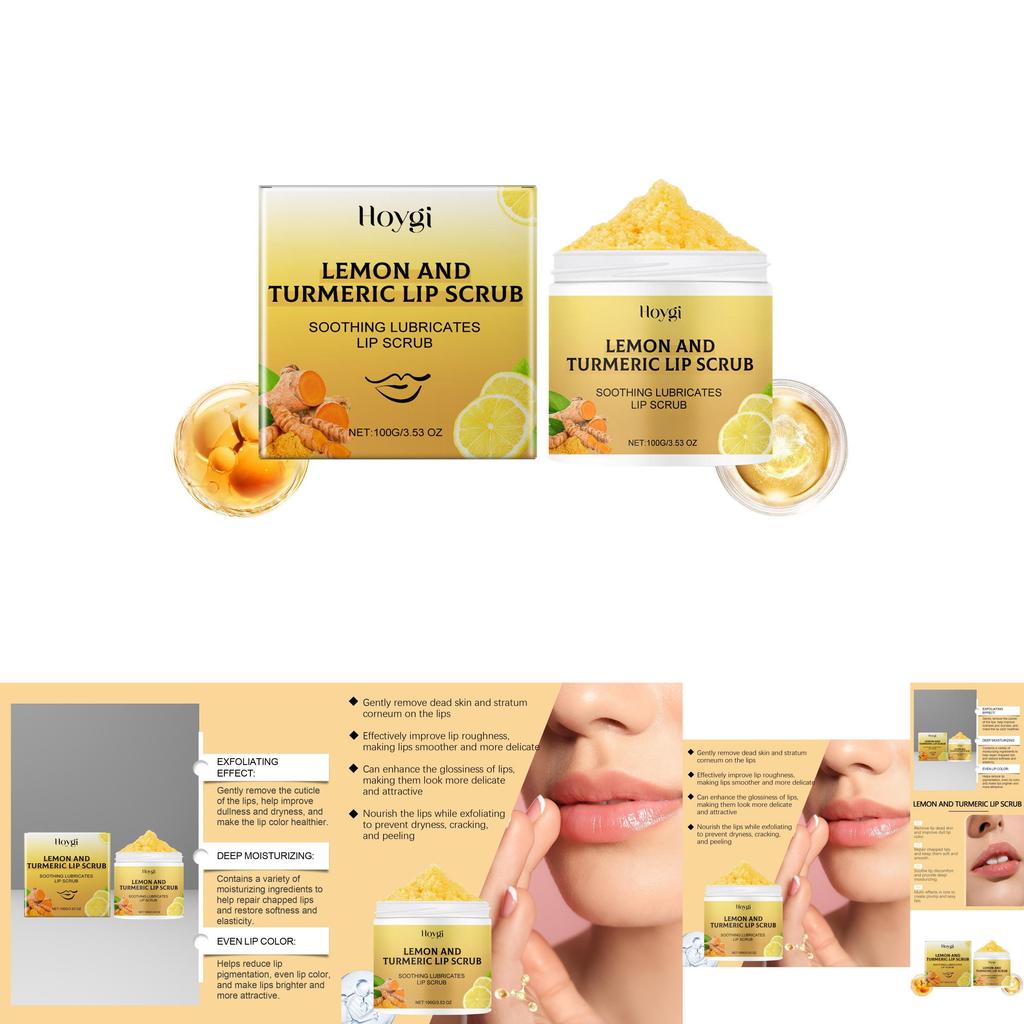 Hoygi Ginger Turmeric Lemon Lip Scrub Nourishing Hydrating Exfoliating Balm 100g For Soft Moist Lips
