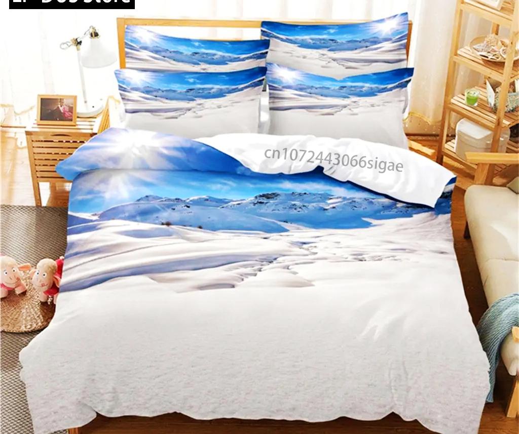 Zestaw pościeli ze sceną zimową Zestaw poszewek na kołdrę Pościel Cyfrowy nadruk Poszewka na kołdrę Rozmiar King Queen Zestaw pościeli Modny design 3-częściowy