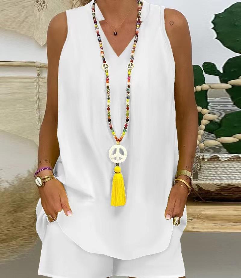 

Orange Sleeveless Loose Fit Top with Matching Shorts Set, Casual Summer Outfit for Women 6XL білий