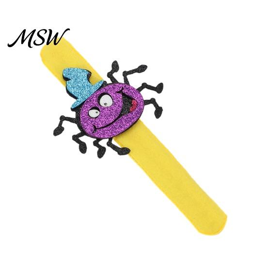 Easy to Wear Snap Wristbands Halloween Glitter Felt Slap Bracelet, Cartoon Pumpkin Skull Cat Spider Bracelets Band, Party Favors for Kids Adults Bands