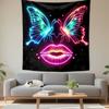 Neon Butterflies and Lips Art Design Patterned Tapestry Decorative Wall Hanging, Home Bedroom Living Room Decor
