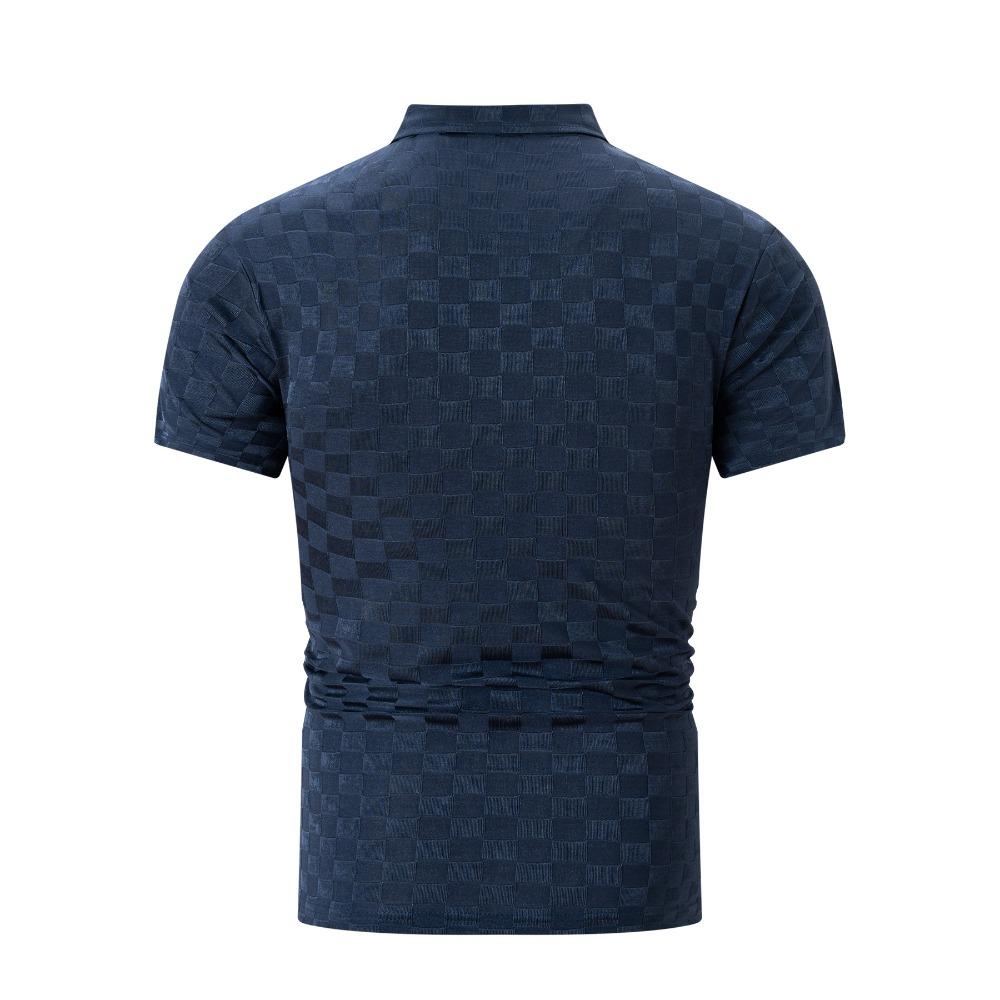 New summer T-shirt: men's checked jacquard polo shirt with a turn-down collar and zip, ideal for everyday casual wear and sport