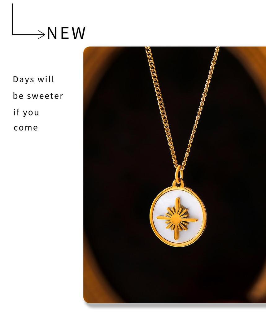 18 Karat Vergoldete Retro Stern Runde Anhänger Halskette aus Titanstahl