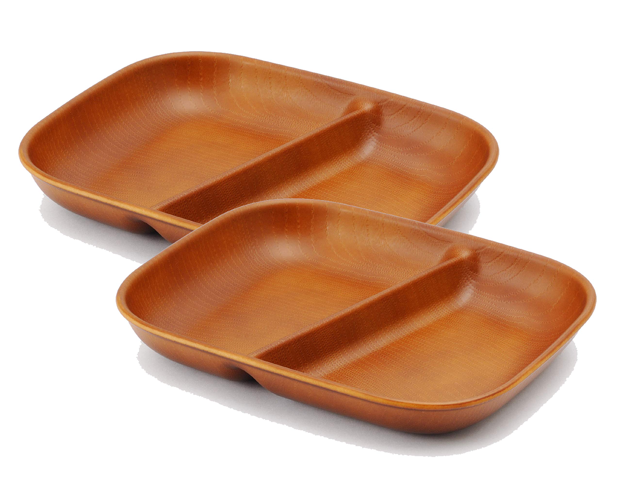 

Showa Lunch Plates Set of Microwave-Safe Wood-Grain (Light Brown, 2)