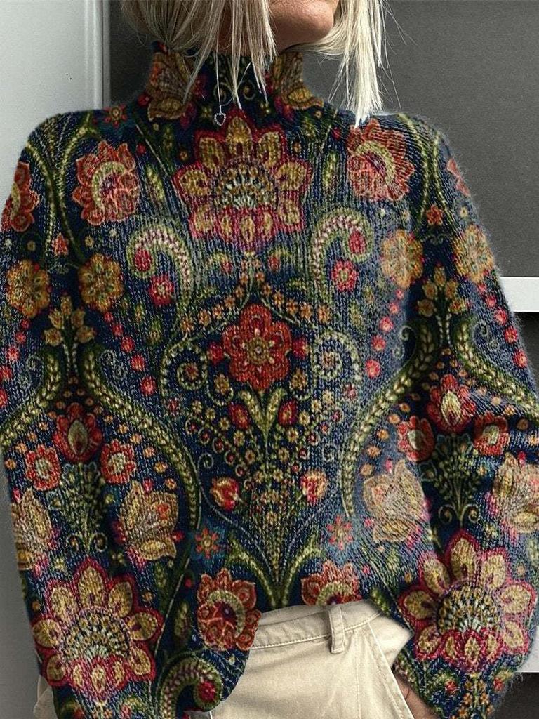 New Christmas abstract print casual cape jacket cardigan thick needle sweater