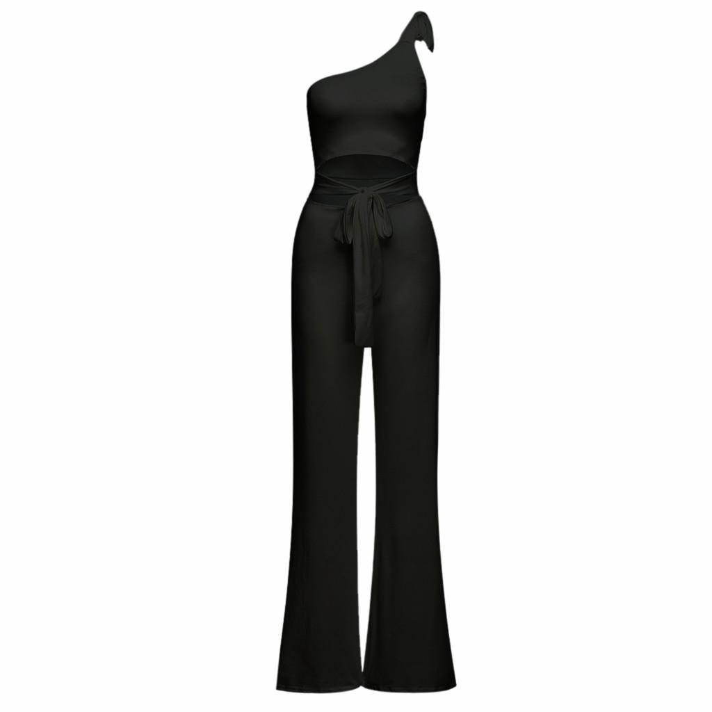 Summer Women Solid Sleeveless Strapless Bandage Jumpsuit Long Wide Leg Trousers