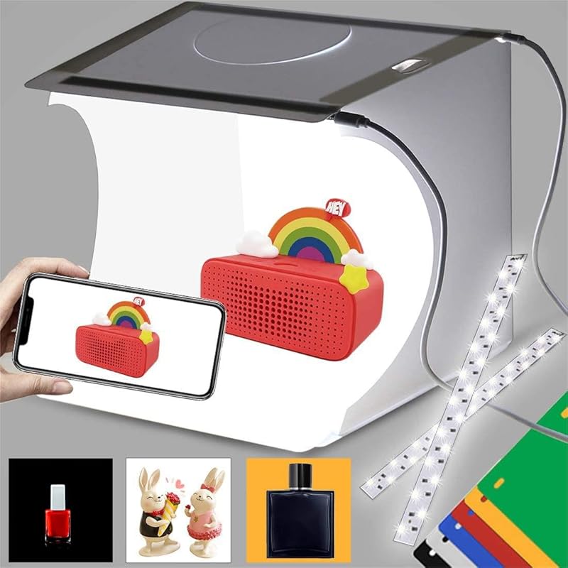 DUCLUS Mini Photo Studio Light Box,Portable Folding Photography Light Tent kit with 40pcs LED Light + 6 Kinds Color Backgrounds for Small Size 9 inch light box