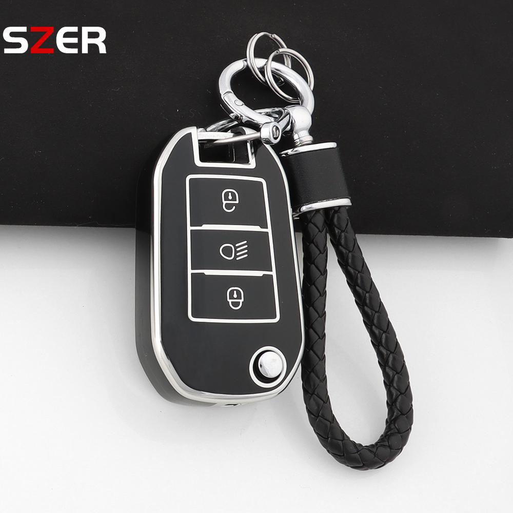 New Tpu Car Key Case Cover For Peugeot 208 308 408 508 2008 3008 4008 5008 For Citroen C3 C4 Cactus C6 C8 Protector Fob Keychain