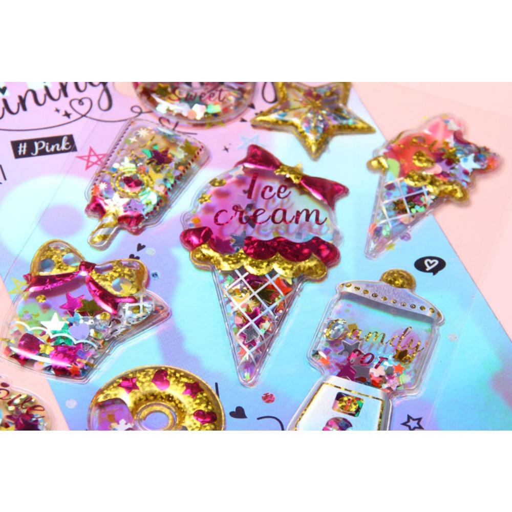 1 PCS Shiny Hot Stamping Cute Stickers 3D Three-dimensional Crystal Shaking Gemstone Stickers for Phone Decoration INS Style Stickers