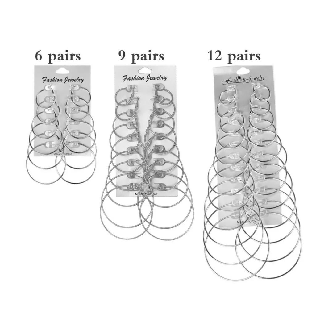 12Pairs/9Pairs/6Pair Simple Punk Hoop Earrings Set Big Circle Earrings Jewelry for Women Girls Ear Hoops Earring Round Oversized