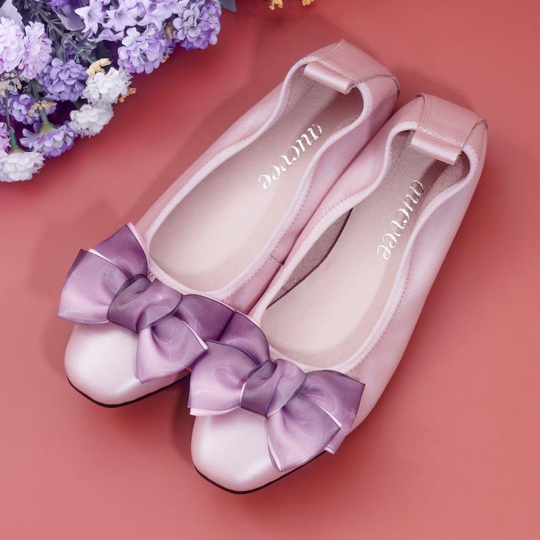 2024 Summer Genuine Leather Bowknot Ballerina Women's Flat Round Toe Comfort Slip-On Ladies Loafers Leather Single Mules Shoes