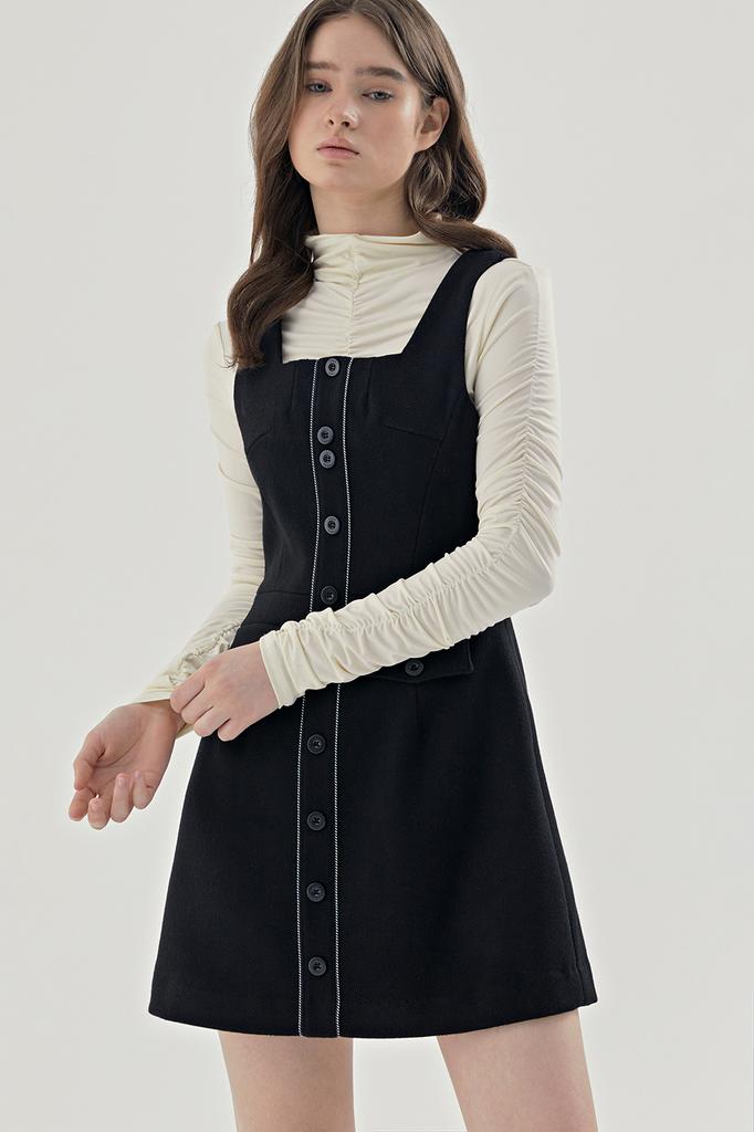 Rood Wool Square Neck Bustier Dress _ Black