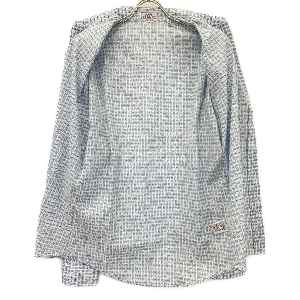 HERMES Blue x White Cotton H Motif Serie Button Long Sleeve Button Shirt tops 40 Blue x whiteUsed