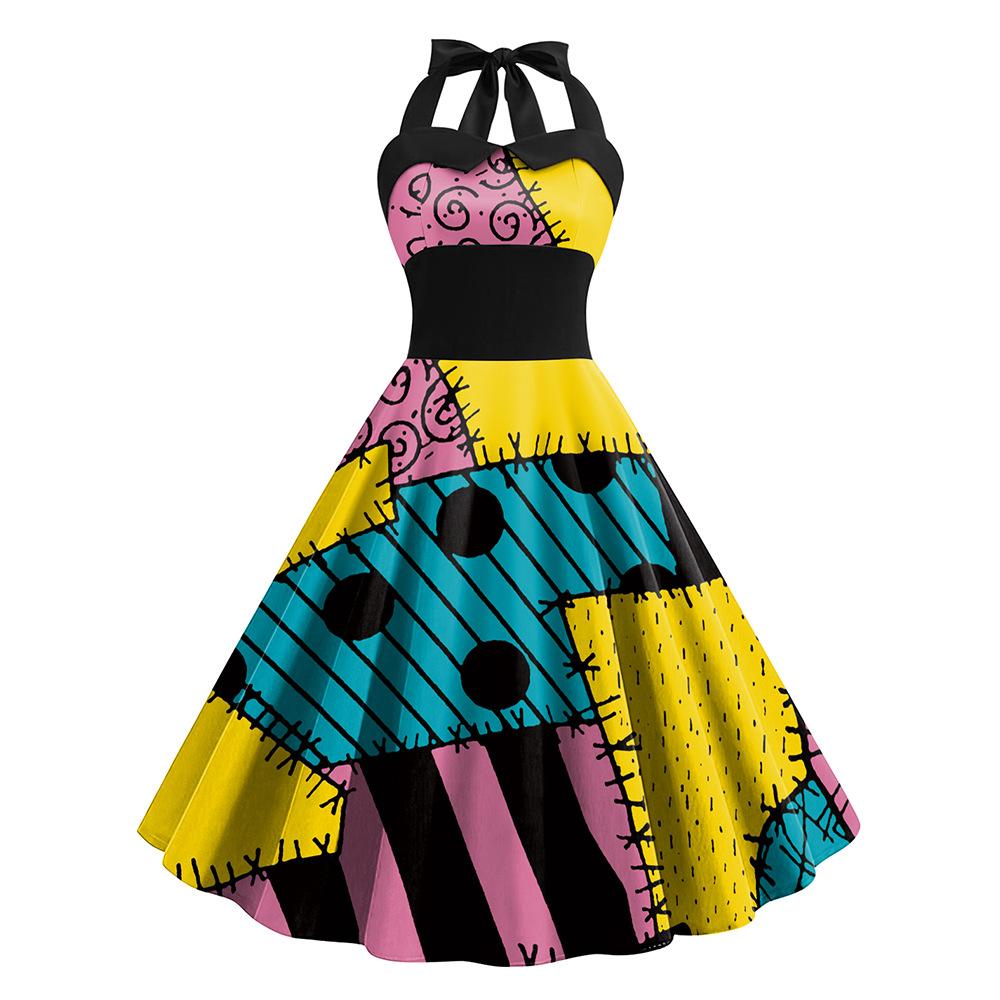 

Women s Dress Halloween Movie Anime Sally Digital Printing Strap Striped Dress Female S