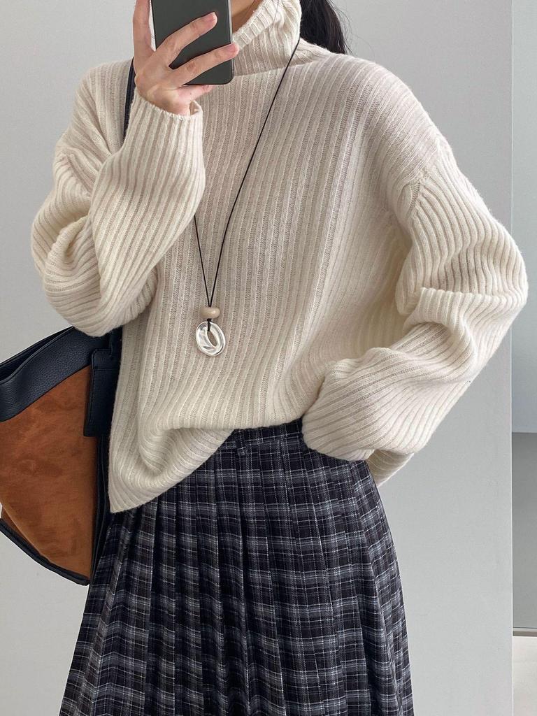 Korean Retro Plaid High Waist Midi Skirt - Women's Versatile A-Line 