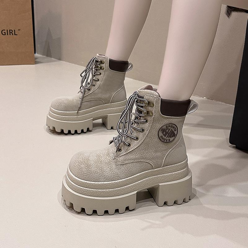 New 2025 Women's Ankle Boots Autumn Winter Punk Shoes High Platform Retro Chunky Boots Casual Leather Short Boots Bota Mujer 9CM