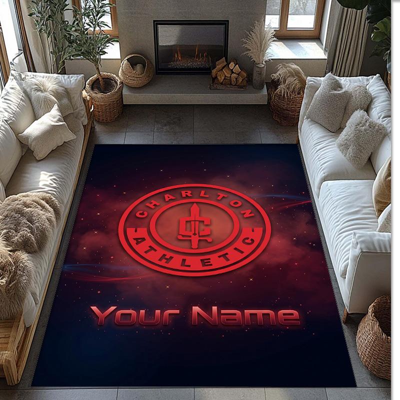 Charlton Athletic Printed Crystal Velvet Rug Non‑Slip Crystal Velvet Carpet For Sofa Bedroom Indoor Home Decoration