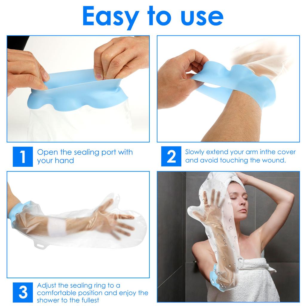 Waterproof Cast Cover Short Palm/Long Arm Shower Arm Protector with Elastic Opening Soft Comfortable Wound Bathing Bag for Adult