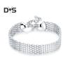 Women Bracelet Adjustable Braided Hollow Out Silver Color Polished Wide Couple Bangle Daily Wear Prom Wrist Jewelry Holiday Gift