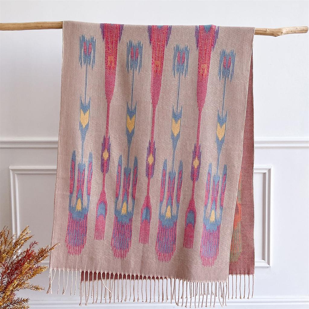 Women S Abstract Diamond Pattern Faux Cashmere Scarf Thick Warm Outdoor Shawl