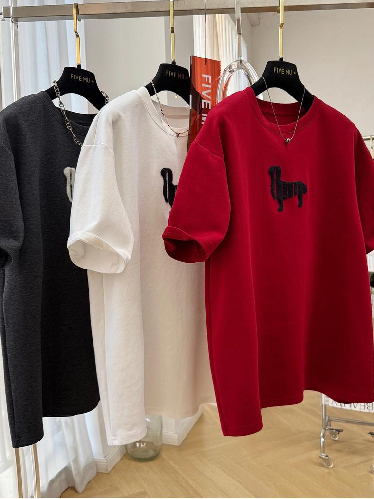 DeRong Übergrößen Beflocktes Gebürstetes Kurzarm-T-Shirt: Koreanischer Frühling 2026 Stil für Damen