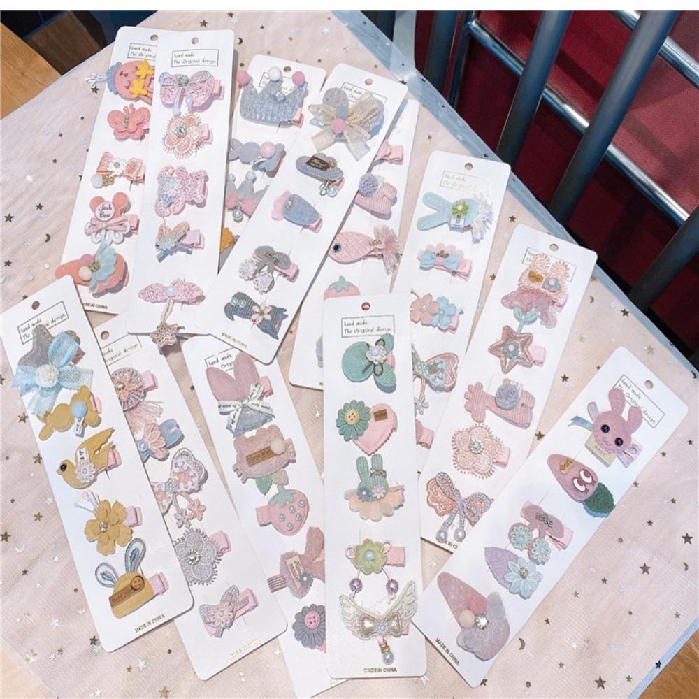 

5 шт./компл., заколки для волос из цветочной ткани ручной работы со звездами и кроликами, аксессуары для волос, милые заколки для девочек