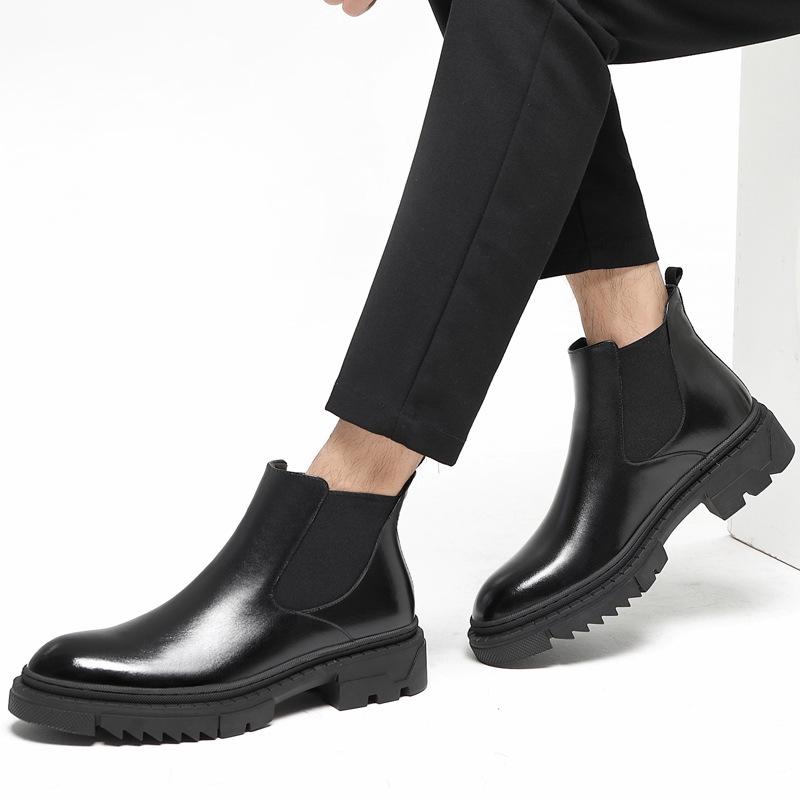 Men's Winter Cotton Martin Boots: British-Style, Mid-Cut Leather, Thick-Soled, Trendy Motorcycle Design