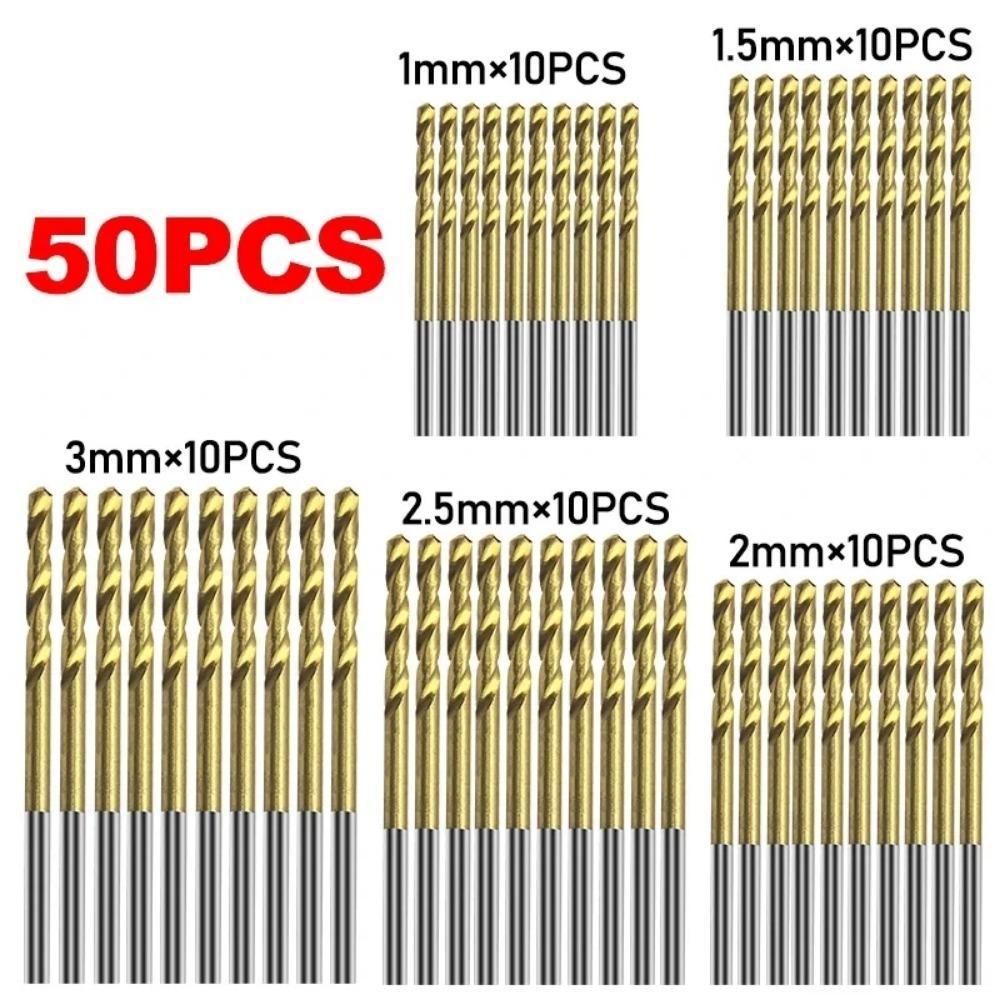 50pcs High Speed Steel Titanium-plated Mini Twist Drill BitSet,Handheld Electric Drill Accessories, StraightShank Drill Bit Set