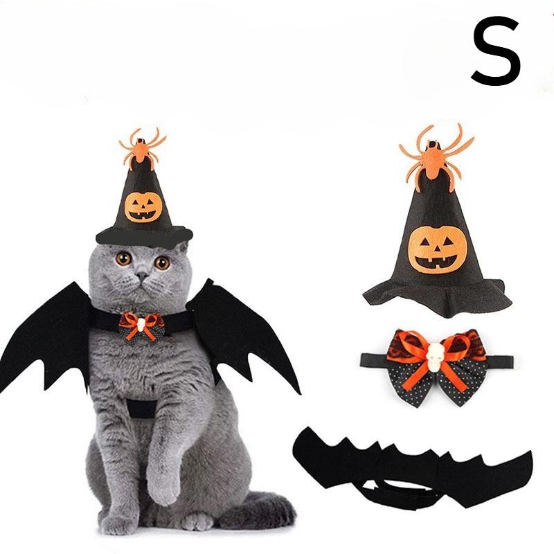 3×Halloween Pet Cat Costume Decoration Set - Bat Wings Collar Headband Accessories, Spooky Cute Cosplay Dress-Up Halloween Party