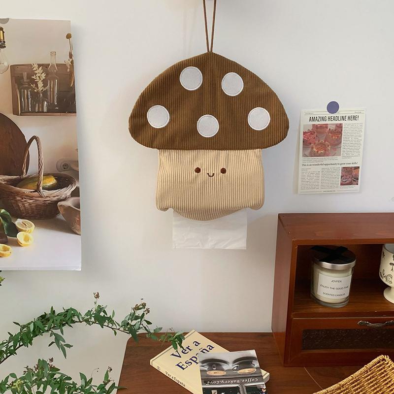 Cute Mushroom Tissue Box Wall Mounted Bathroom, Kitchen Fabric, Paper Drawer, Household Bedroom, Bedside Storage, Hanging Bag