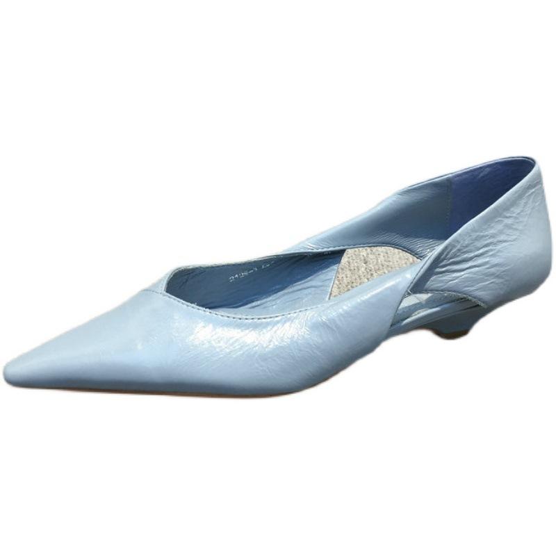 European Station Women's Shoes 2025 Spring and Autumn New Oil Wax Leather Fashion Hollow Cat Heel Shoes Women's Pointed Low Heel Single Shoes