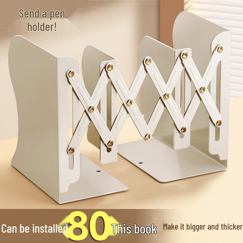 Integrated Desktop Book and Pen Holder Rack with Folding Bookends for Students