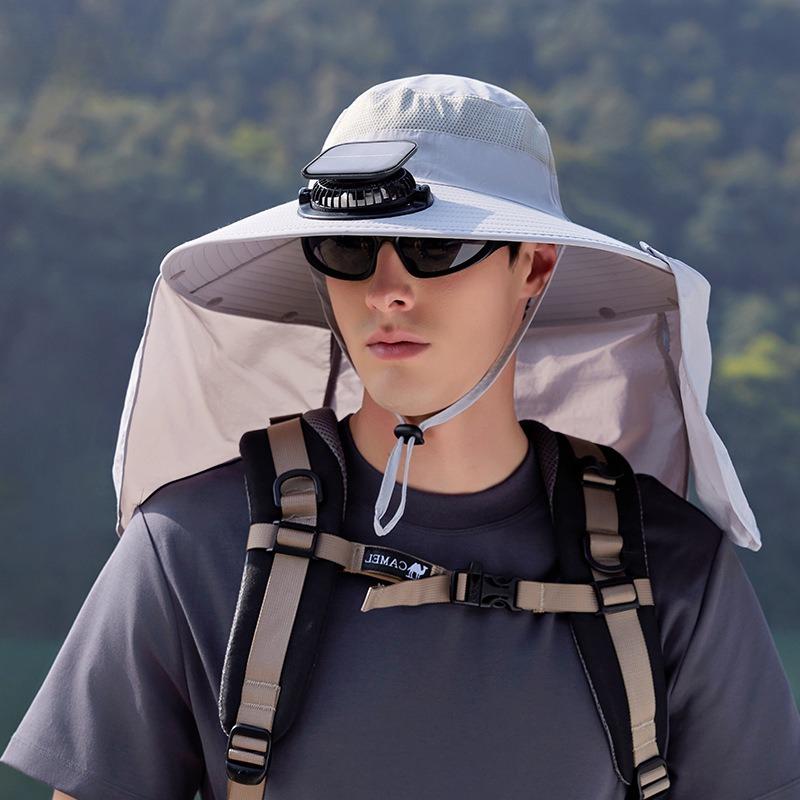 Summer Outdoor Fishing and Hiking Sun Hat with Extra-large Brim, Solar Fan Hat, Shawl, Neck Protector, Sun Protection Fisherman Hat