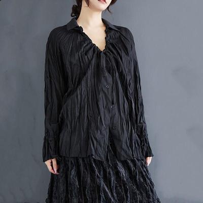Long Sleeve Oversized Vintage Pleated Shirts & Blouses for Blouse Casual Loose Spring Autumn Tops Women Button Up Shirt